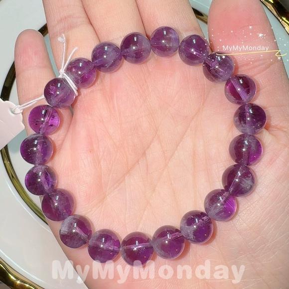 Purple Rabbit Hair Rutilated Quartz Bracelet 9mm - Picture 2 of 3